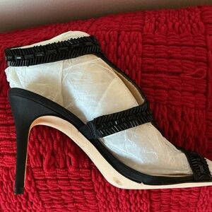 Brand New Vince Camuto Imagine Black Strappy Beaded Formal Ankle Heels Size 10